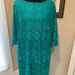 18W Jessica Howard teal lace dress with see through sleeves NWT